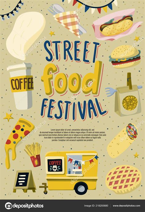 Street food festival poster template design. Hand drawn lettering and ...