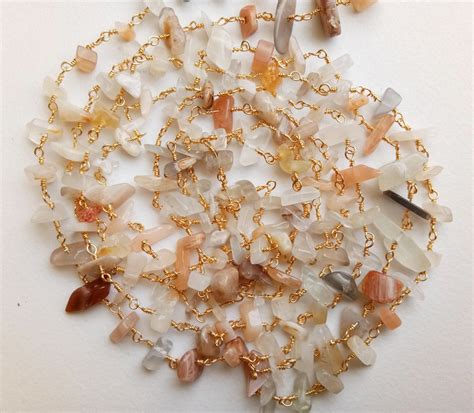 5 10mm Multi Moonstone Wire Wrapped Chip Beads Moonstone Etsy