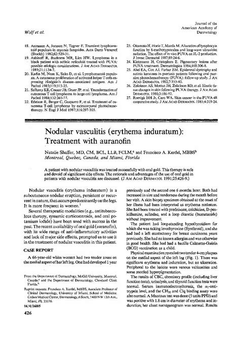 Pdf Nodular Vasculitis Erythema Induratum Treatment With Auranofin