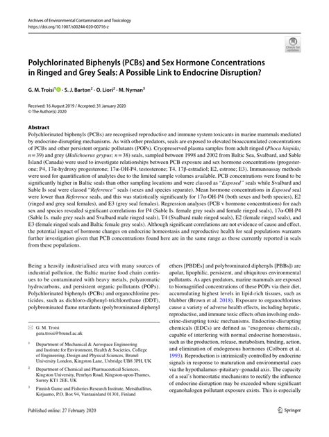 Pdf Polychlorinated Biphenyls Pcbs And Sex Hormone Concentrations In Ringed And Grey Seals