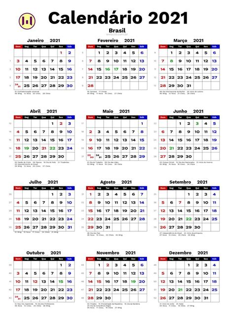 Calendário 2021 Brasil Com Feriados E Fases Da Lua Calendários Gratuitos Calendário Com