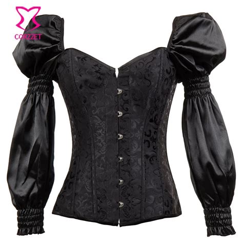 Victorian Retro Corsets And Bustiers With Puff Long Sleeve Black Gothic