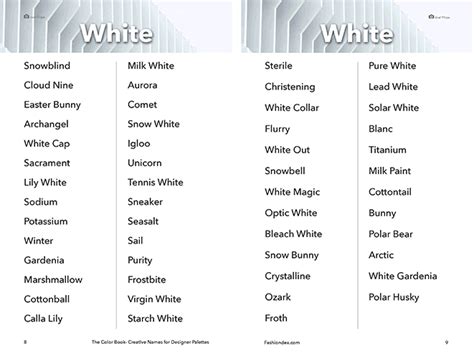 86 Shades Of White Color With Names Hex Rgb And Cmyk