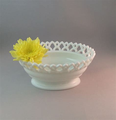 Vintage Westmoreland Milk Glass Open Lace Bowl Doric Milk