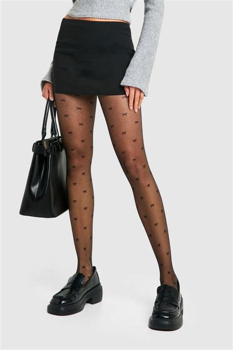 Bow Print Tights Boohoo Uk