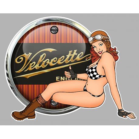 Velocette Pin Up Gauche Sticker Trompe L Oeil Vinyle Lamin Cafe