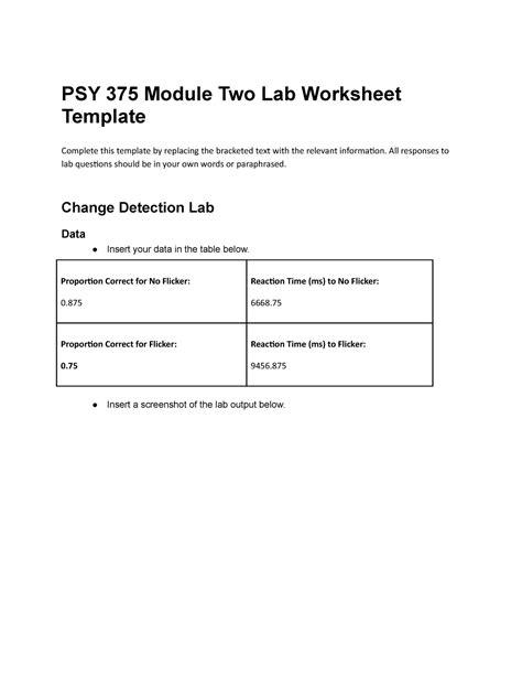 PSY 375 LAB 2 This Was An Assignment We Had To Do In Class PSY 375