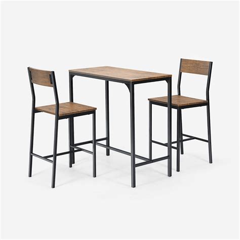 3 Pcs Modern Bar Table Set Pub Table And Chair Set With Steel Frame