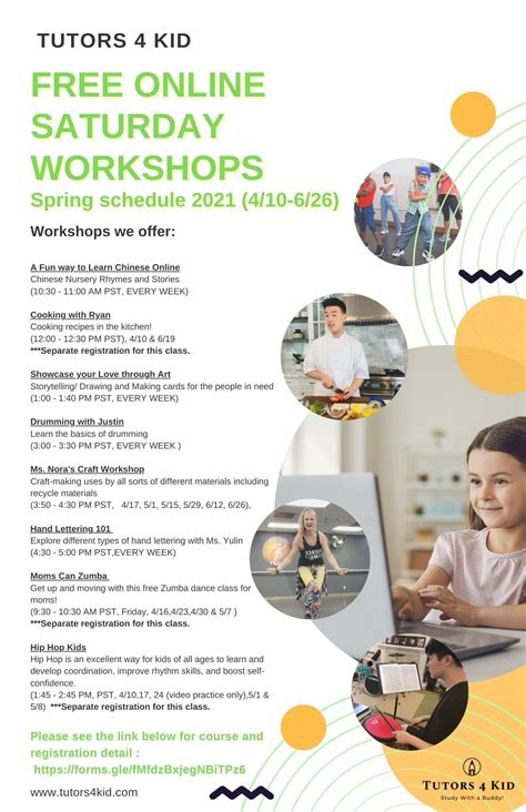 SATURDAY WORKSHOPS SPRING SESSION REGISTRATION - Tutors 4 Kid