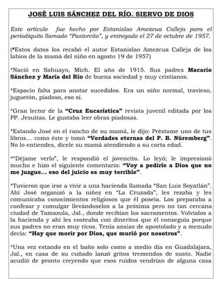 BEATO JOSÉ SÁNCHEZ DEL RÍO ARTÍCULO PERIODISTICO DE 1957 PDF