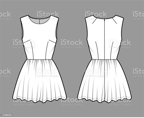 Dress Short Technical Fashion Illustration With Sleeveless Fitted Body