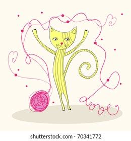 Cute Cat Playing Ball String Stock Illustration 70341772 | Shutterstock