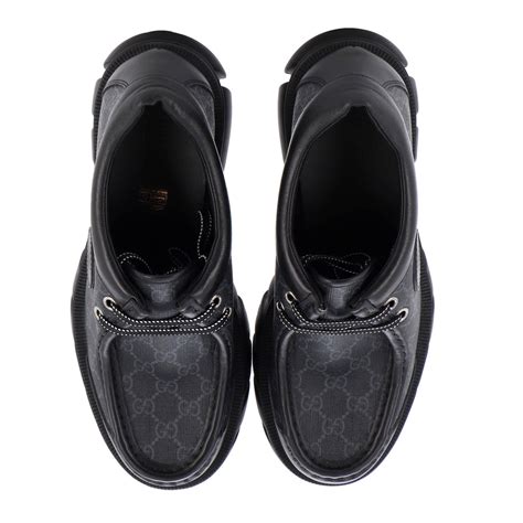 Gucci Womens Gg Lug Sole Lace Up Derby Shoes Gg Coated Canvas And