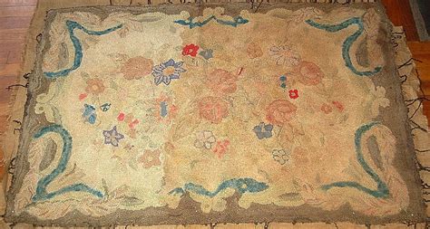 Antique Vintage Hand Hooked Rug Floral