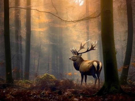 Premium AI Image | Royal deer walking in the forest