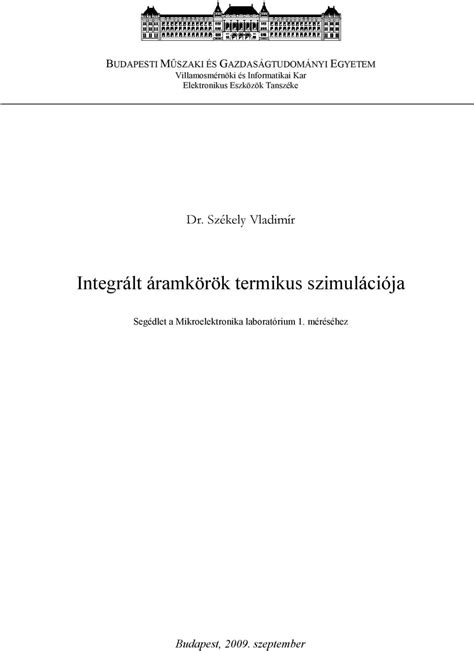 Integrált áramkörök termikus szimulációja PDF Free Download