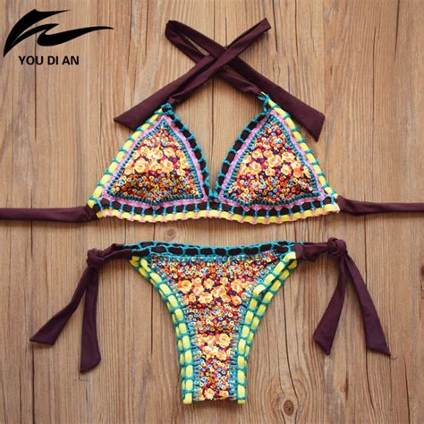 2016 New Handmade Crochet Bikini Set Women Crochet Swimsuit Brazilian Bikini Crochet Swimwear