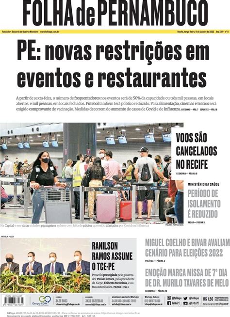 Capa Folha de Pernambuco Edição Terça 11 de Janeiro de 2022