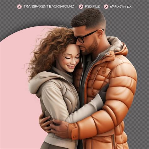 Premium PSD 3d Character Couple Hugging Each Other Transparent Background