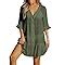 CUPSHE Damen Strandkleid Bikini Cover Up V Ausschnitt Knöpfen Rüschensaum Freizeitkleider Sommer