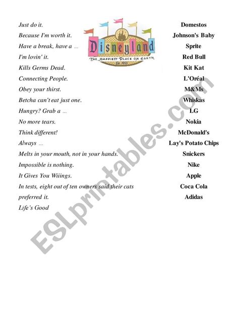 Match Slogans And Products English Esl Worksheets Pdf Doc Off