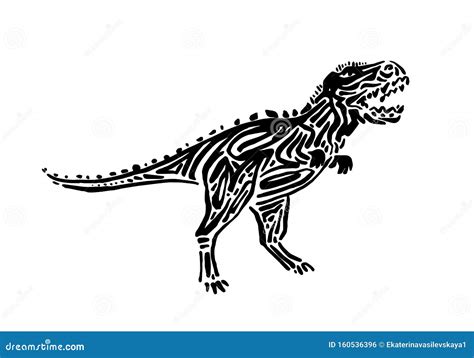 Ancient Extinct Jurassic Carnotaurus Dinosaur Vector Illustration Ink