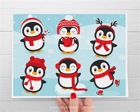 Christmas Penguins Clipart Clip Art Set of Penguins Holiday - Clipart ...