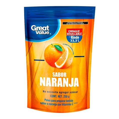 Polvo Para Preparar Bebida Great Value Sabor Naranja 250 G Walmart