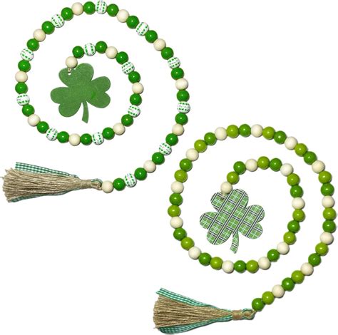 Amazon 2 Pieces St Patrick S Day Wood Bead Garlands With Tassels