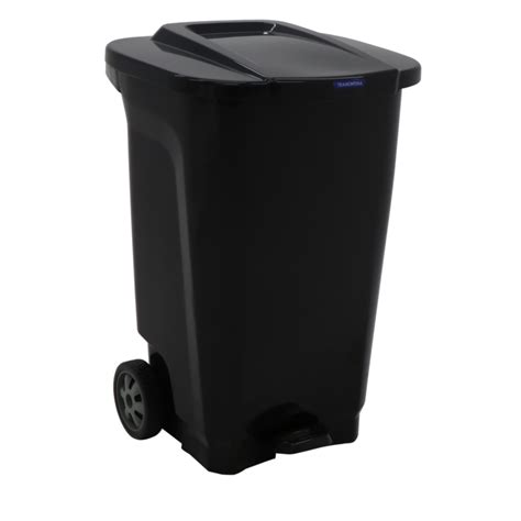 L Trash Can With Wheelst Force Black Polypropylene Tramontina