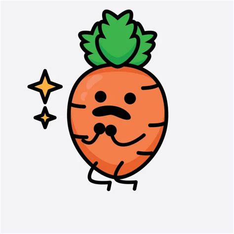 Vector Illustration Carrot Character Cute Face Simple Body Line Drawing ...