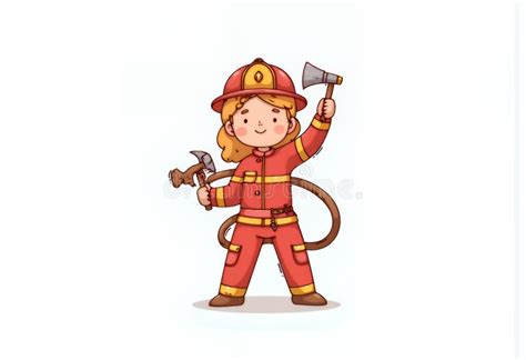 Cheerful Blonde Chibi Firefighter Cartoon Illustration Korean Style Digital Art A Cute And