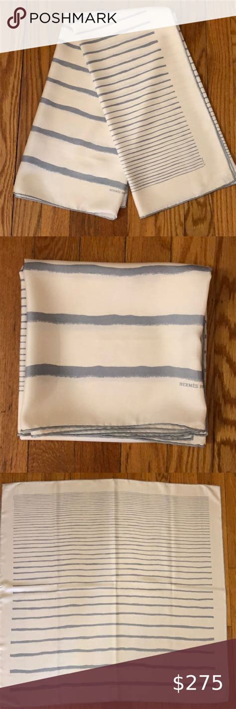 Herm S Silk Scarf Grey Lines