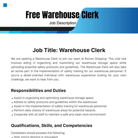 Free Warehouse Clerk Job Description Template Edit Online And Download