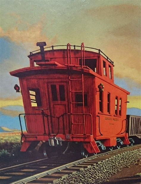 Paul Detlefsen Print The Red Caboose Railroad Painting From 50s 60s