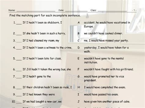 Conditional Sentences Type 3 Sentence Match Worksheet Teaching Resources