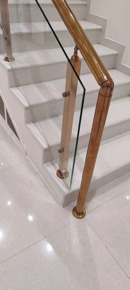 Stairs Rose Gold Pvd Coated Ss Glass Staircase Railing At Rs Sq Ft