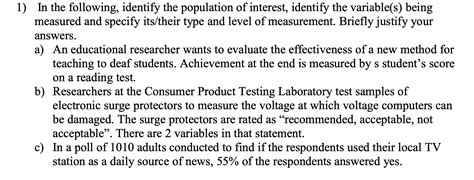 Solved 1) In the following, identify the population of | Chegg.com