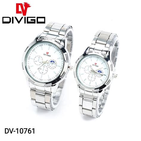 Jual Jam Tangan Couple DIVIGO Original Rantai Staintless Steel 10761