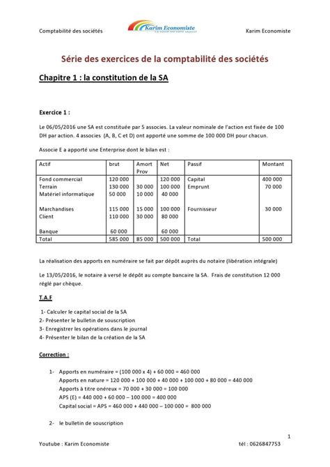 Série d Exercices corrigés comptabilité des sociétés Cours fsjes Hot