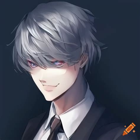 Anime Style Portrait Of A Guy With Grey Suit And Hair