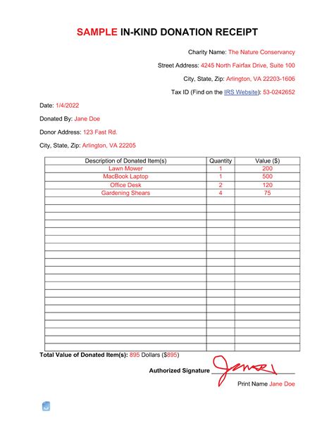 In Kind Donation Receipt Template Invoice Maker