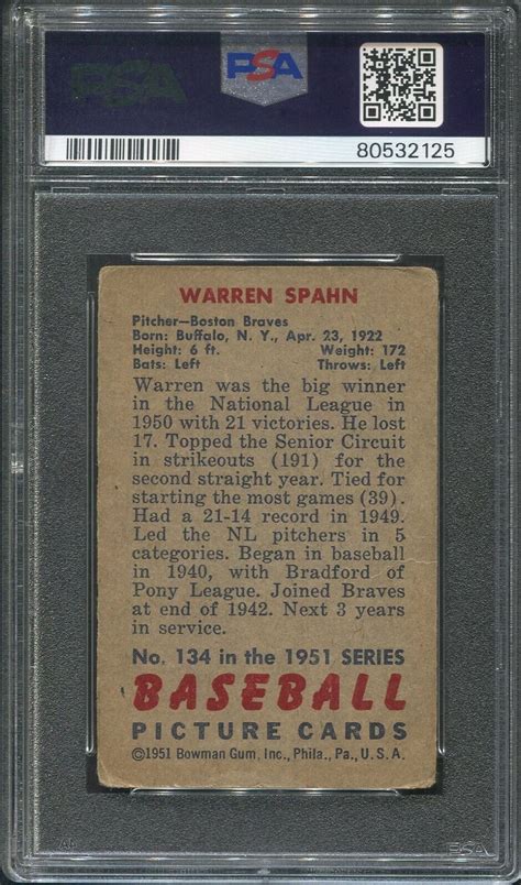 Bowman Warren Spahn For Sale Online Ebay