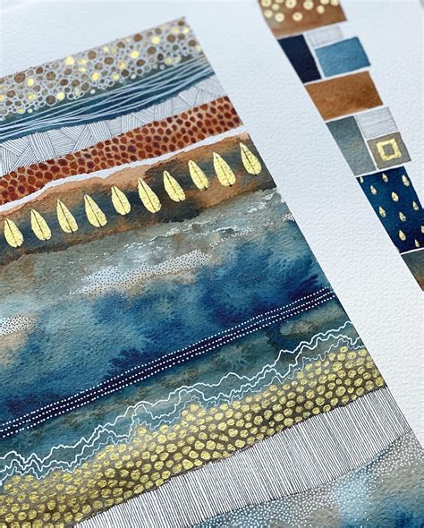 A3 Giclée print Blue Brown Gold Stripe Watercolour Art Etsy