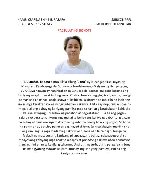 Halimbawa Ng Bionote