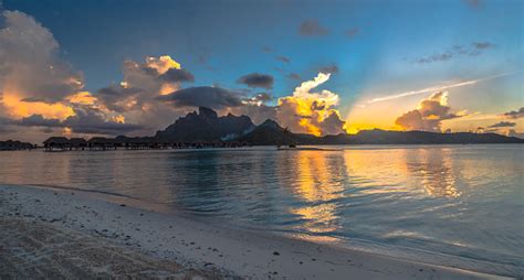 Bora Bora Lagoon With Sunset Reflecting On Lagoon Stock Photo ...