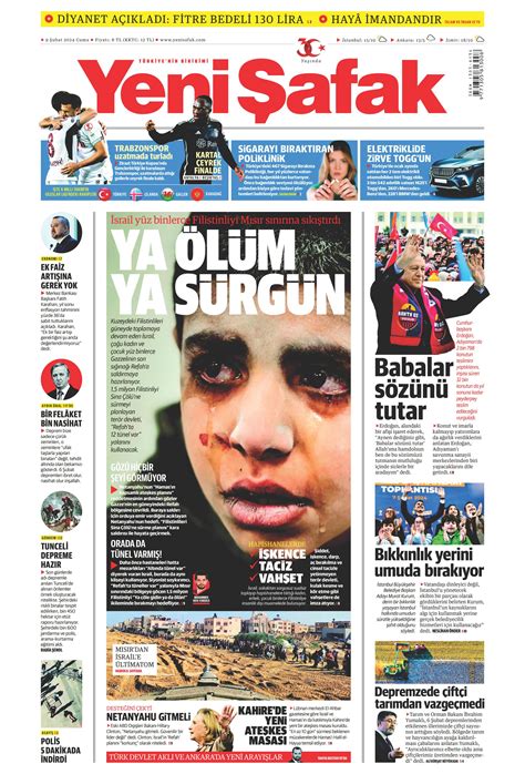 Yeni Şafak Gazetesi 9 Şubat 2024 Cuma Günü Manşeti