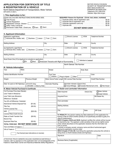 Form Sfn 2872 Application For Certificate Of Title And Registration Of A