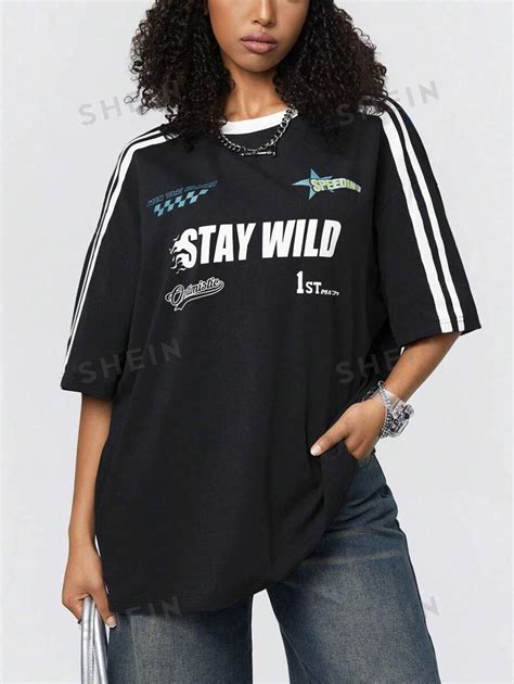 Shein Coolane Camiseta Cropped Listrada E Impress O De N Meros