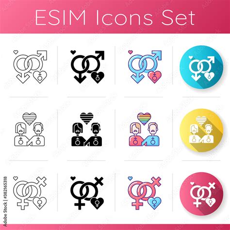 Pride Life Icons Set Gay And Lesbian Lifestyle Signs Bisexual Culture Linear Black And RGB